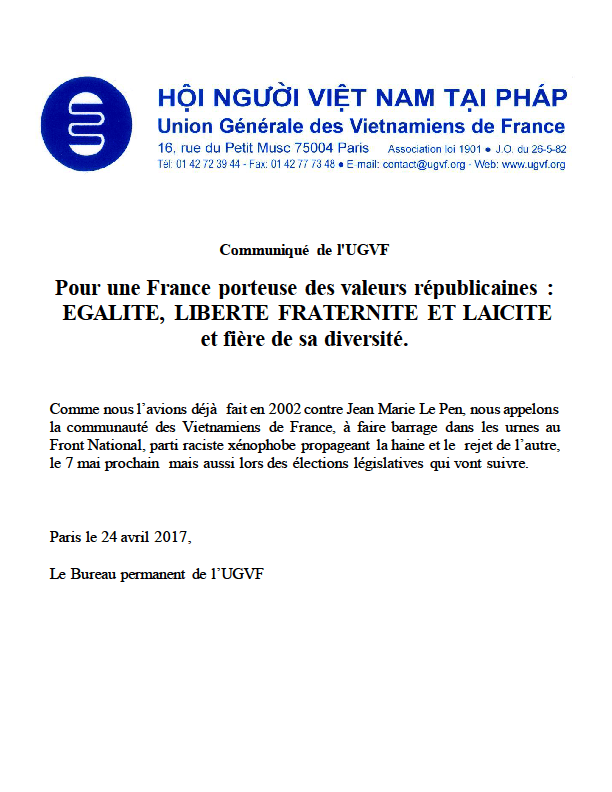 communiqué de l'UGVF - Election présidentielle 2017